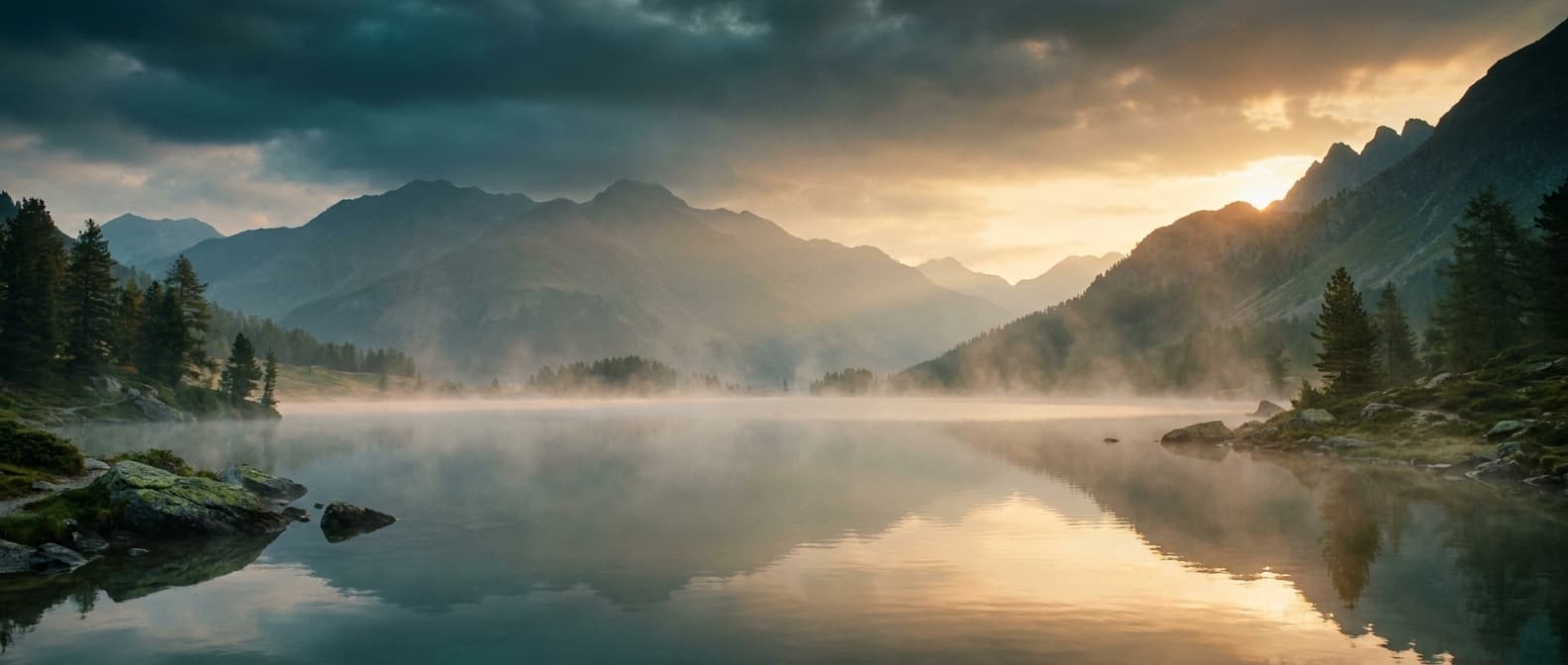 Morgenlicht über einem stillen Bergsee